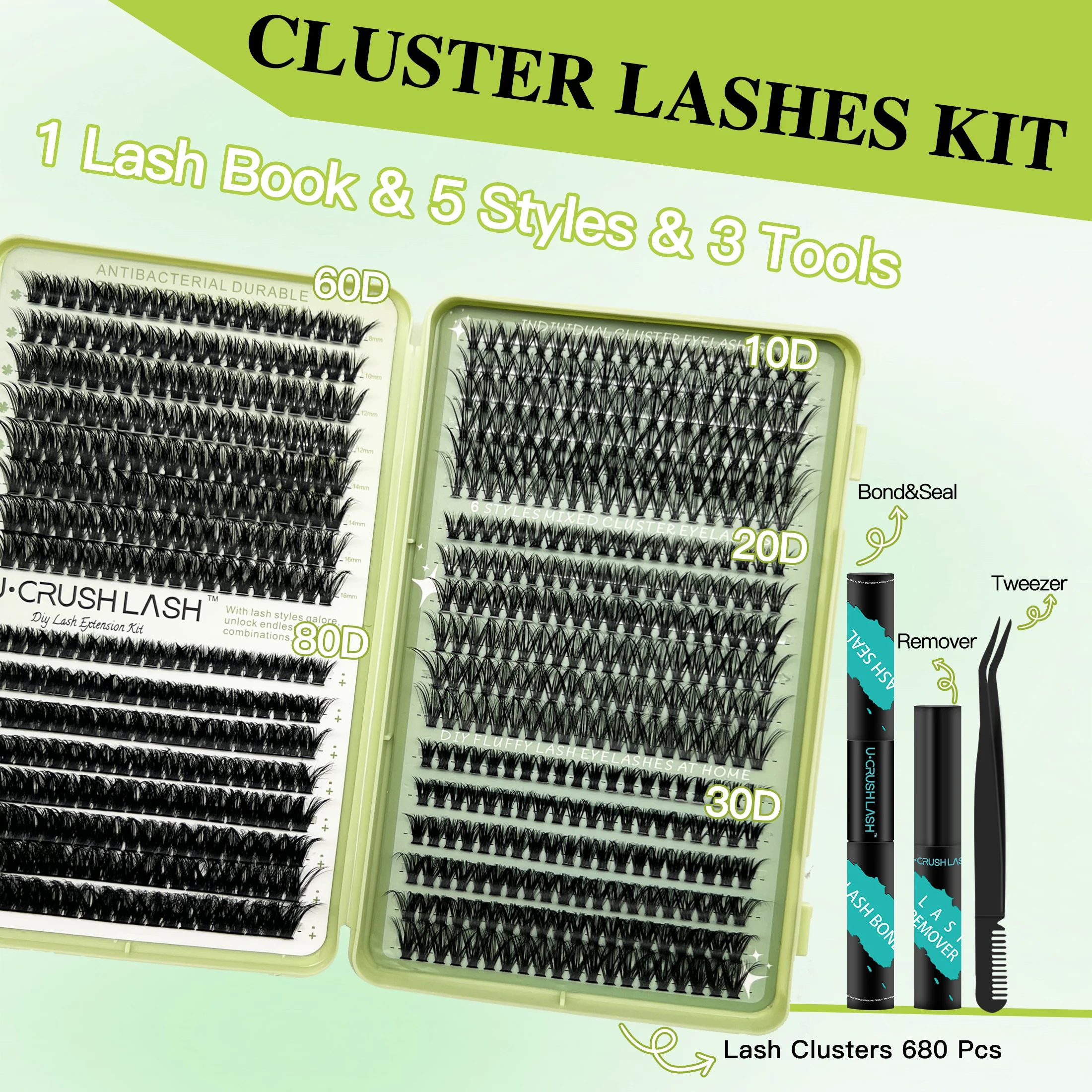560枚入りまつげブック 30D40D50D6080D 大容量クラスターキット、ピンセット、グルーリムーバー付き、ホームユースDIYメガボリュームラッシュセット