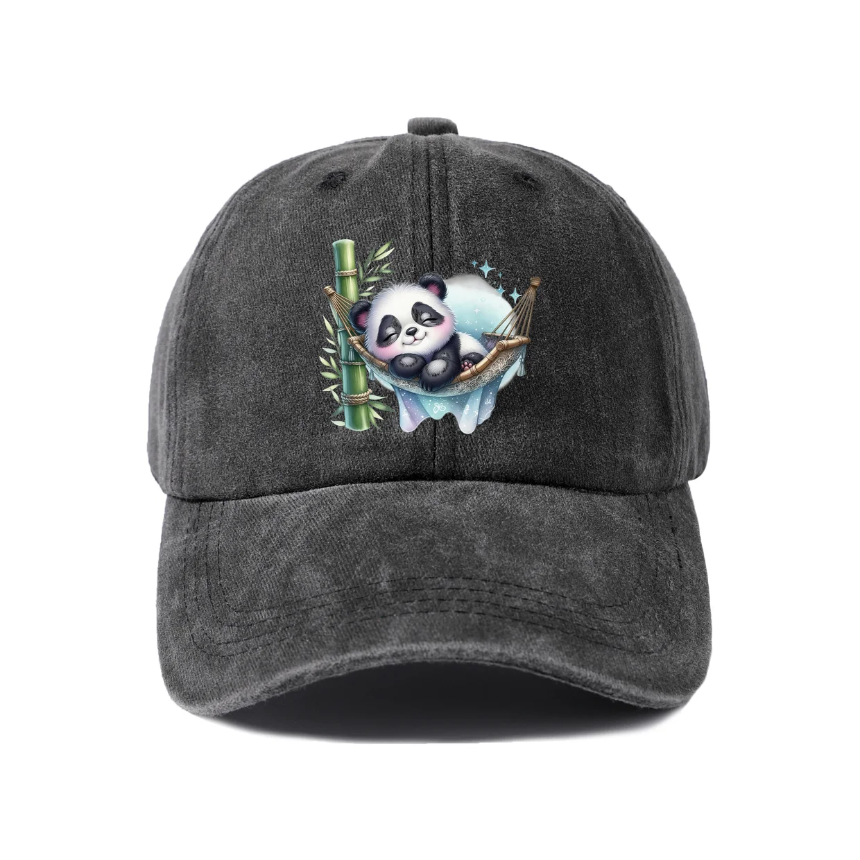 Panda with Bamboo Graphic Vintage Washed Baseball Cap, Adjustable Unisex Dad Hat, Weekend Gift