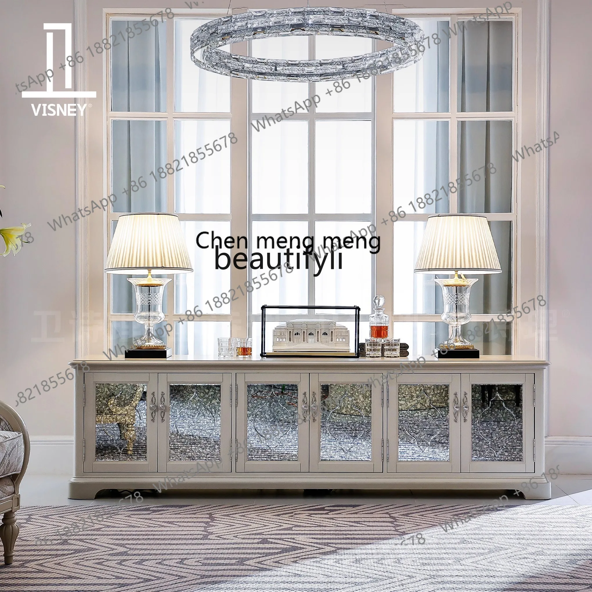 G153 Classic pure American TV cabinet European living room solid wood floor cabinet Floor low cabinet