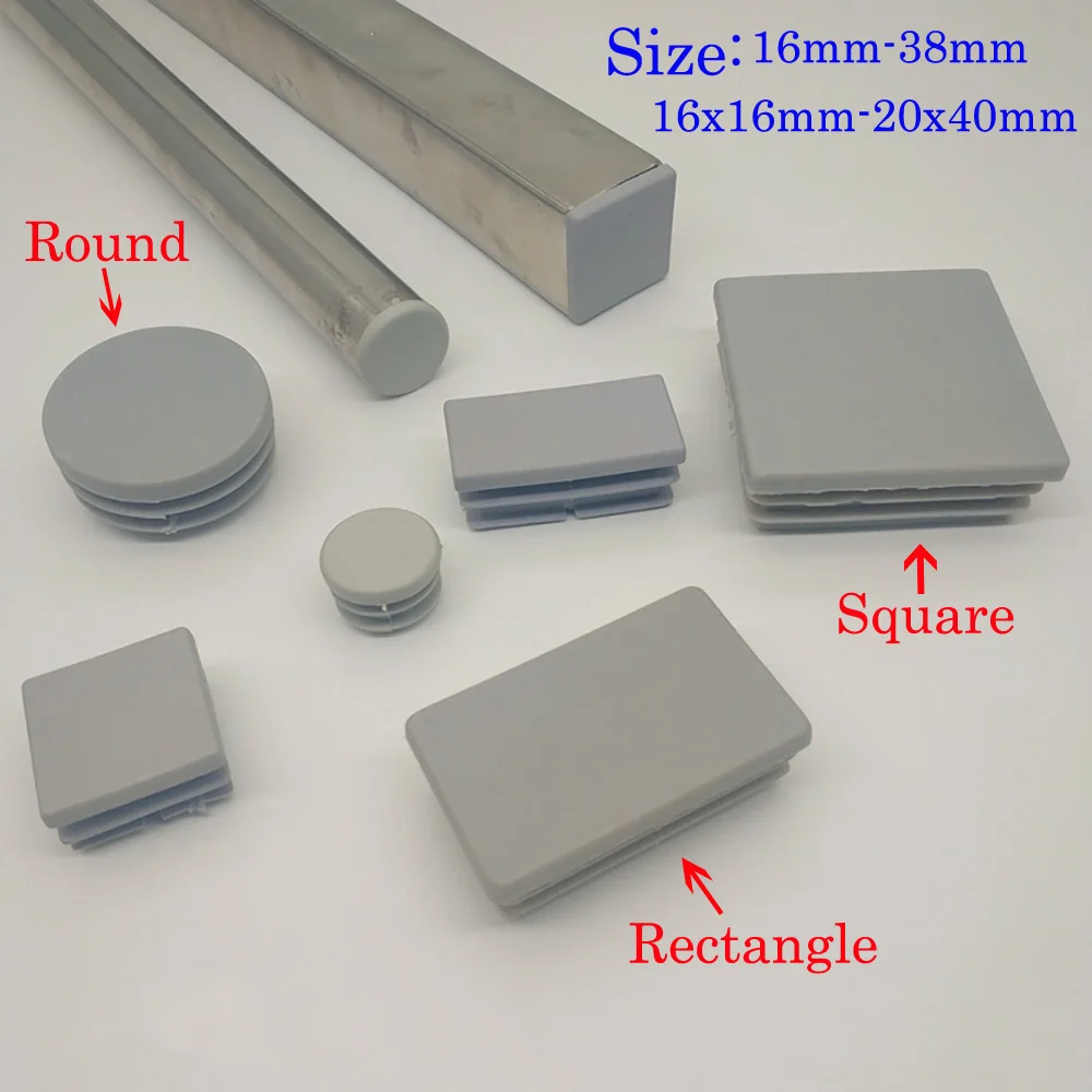 2/8pcs Grey Square Round Plastic Tube Plugs Rectangle Blanking End Caps Furniture Legs Dust Cover Protector Pads Leveling Feet
