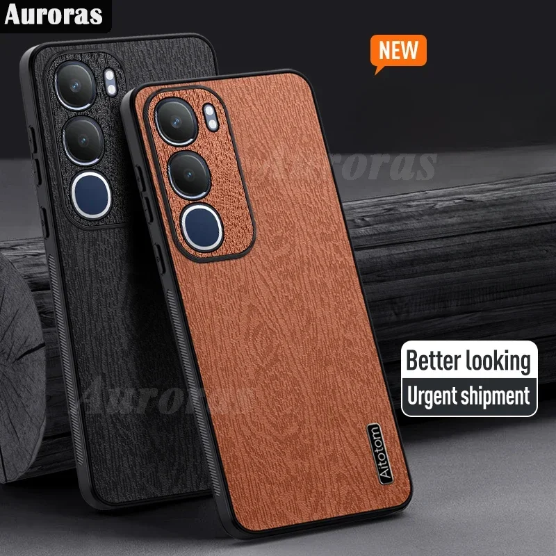 Luxury Wood Grain Leather Case For VIVO Y19S Y28 Y03 Y03T Full Protect Camera Cell Phone Cover Men VIVO Y28 Y03 Y03T T y 19 28