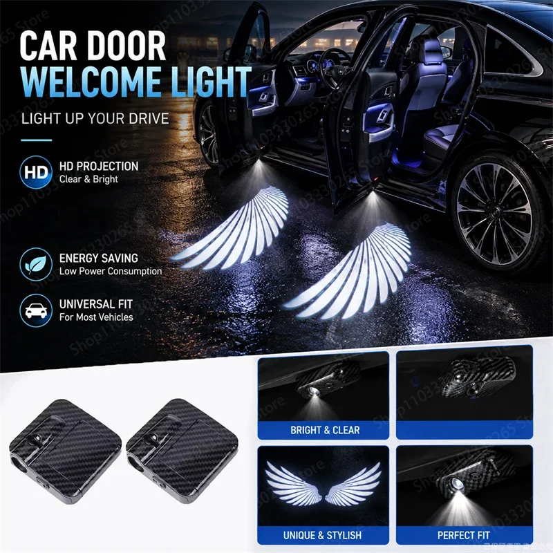 General Angel Wings car shadow welcome light, rechargeable wireless LED door control light, night car door projection light