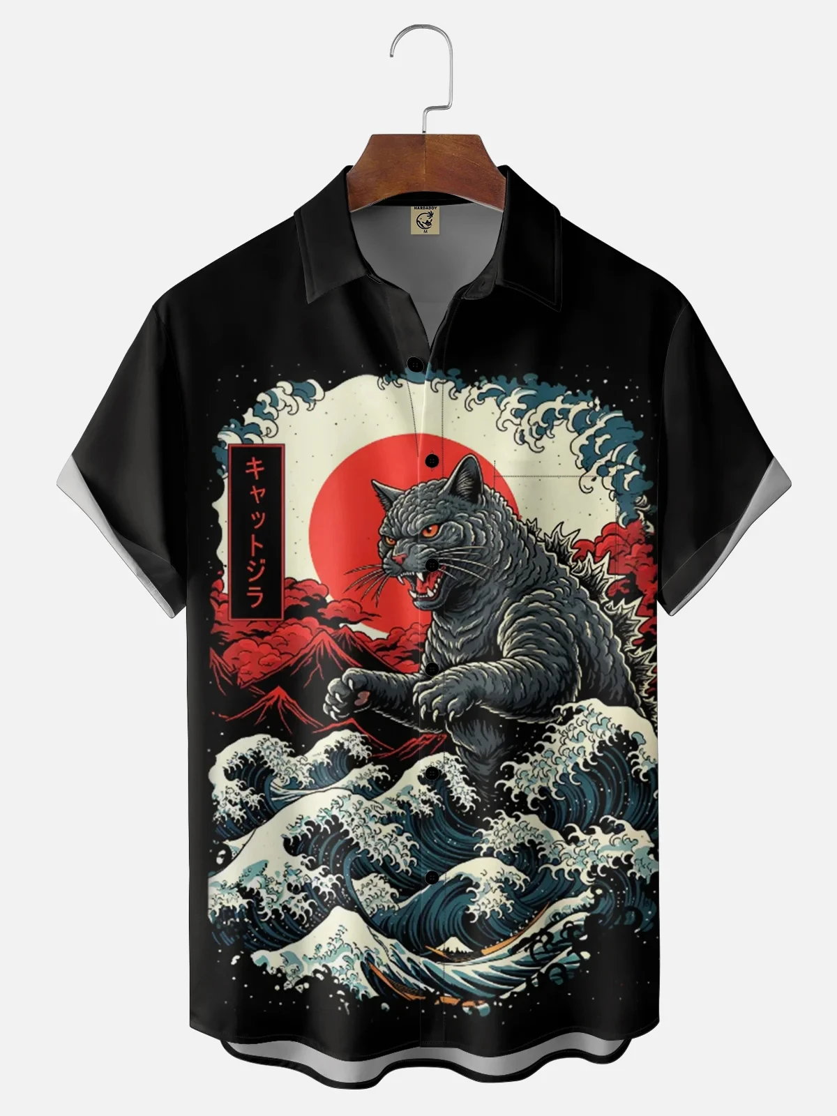 Men's Cthulhu wave print Hawaiian shirt, short-sleeved casual beach party vacation summer button-down top