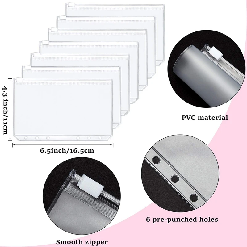 กระเป๋าสตางค์มีซิป A6 PVC แบบ A6กระเป๋าใบหลวม6ห่วงห่วงห่วงสำหรับเก็บเงินสดระบบกระเป๋าสตางค์