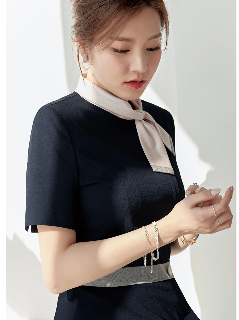 

2024 New Short Sleeve Professional Workwear Set for Women Beauty Salon Jewelry Sales Front Desk Manager Uniform Polyester