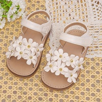 1 Pair Girls' Floral Sandals with Adjustable Straps - Open-Toe Breathable Lightweight Design, White & Golden Accents, Perfect fo