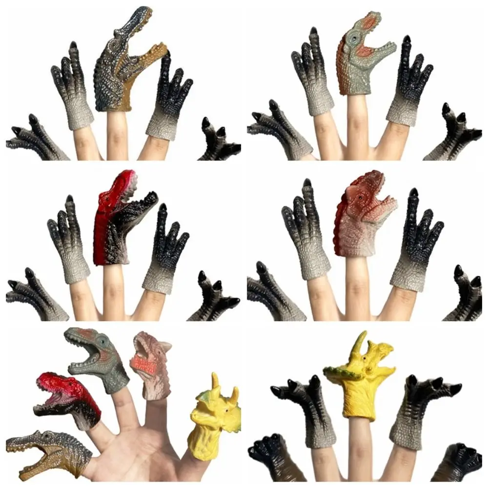 Marionnette à doigt de dinosaure de dessin animé, 5 pièces, jouets, marionnettes à main en caoutchouc, tête de dinosaure, poupée à doigt Funky