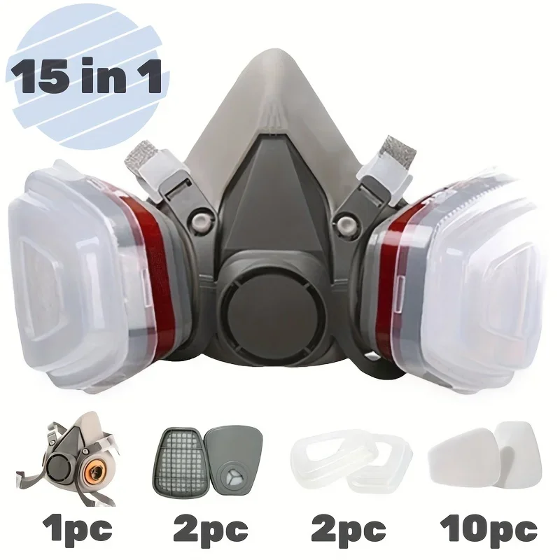 

1 Set Reusable Upgraded Half Face Gas Mask 6200 Half Respirator Face Cover With Anti Fog Goggles Stay Safe From Chemicals