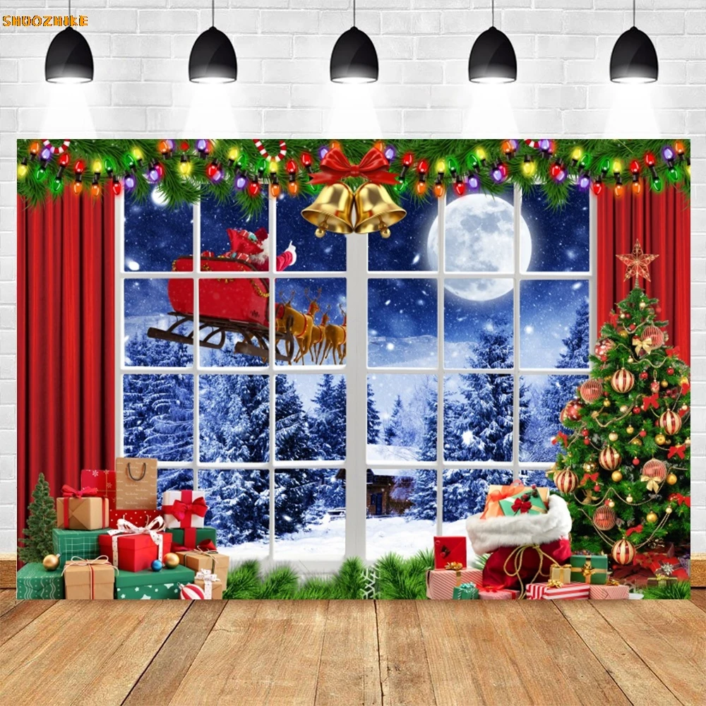 Christmas Fireplace Backdrop New Yeay Family Party Decorations Xmas Tree Stockings Winter Photography Background Studio Props