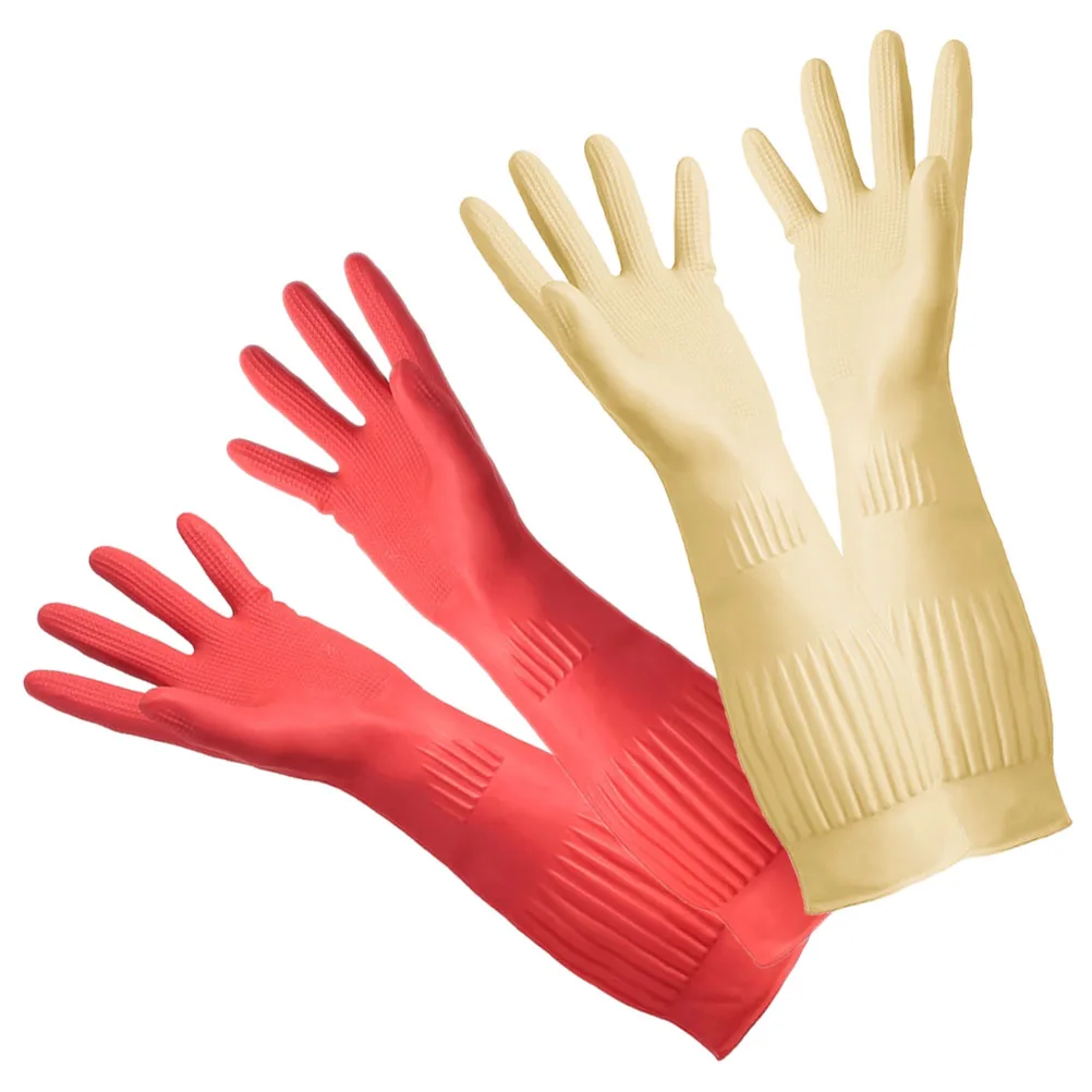 

2pcs 2 Pairs 45cm Long Thickened Anti-slip Hand Gloves for Kitchen Cleaning Dishwashing Reusable Latex Gloves Large Size Home