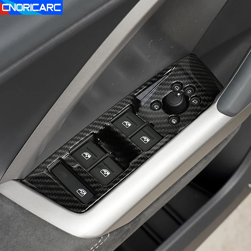 

For Audi Q3 2019-2022 LHD Car Styling Window Glass Lifting Buttons Panel Decoration Carbon Fiber Color Door Armrest Cover Trim