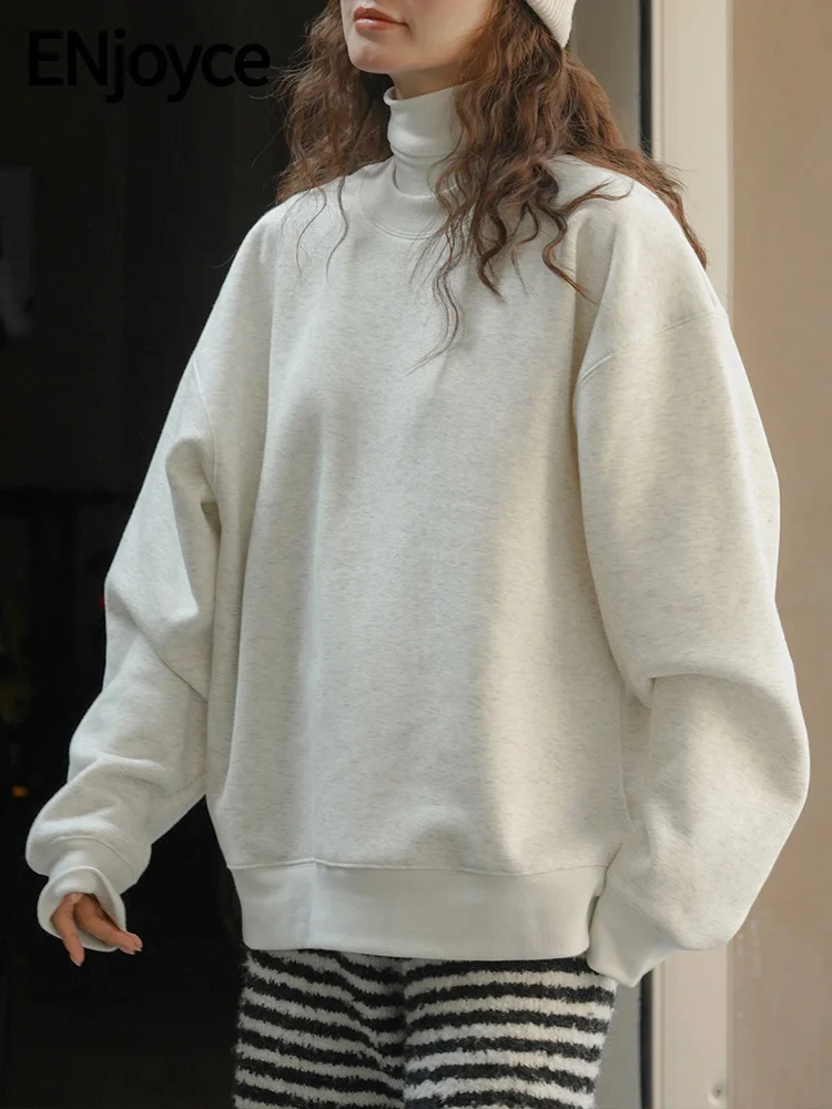 

ENjoyce 2023 Winter Women Korean Fashion Inner Plush Sweatshirt Warm and Skin Friendly Loose Pullovers Tops Streetwears