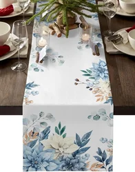 Christmas Watercolor Poinsettia Linen Table Runners Dresser Scarves Table Decor Xmas Dining Table Runners Christmas Decorations