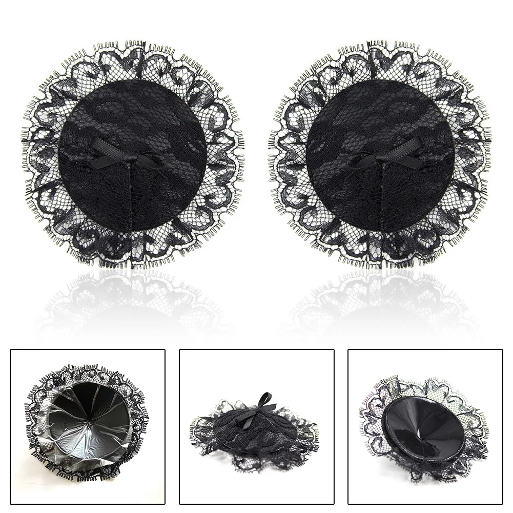 유두 커버 브래지어 액세서리, 섹시 블랙 고딕 레이스 활 가슴 브래지어 스티커, 재활용 자수, 에로틱 의류, 1 쌍