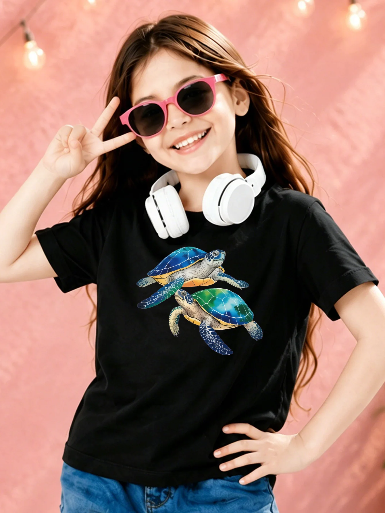 Two Gradient Sea Turtle Print Kids T Shirt Boys Girls Cotton Short Sleeve Parent Child Ocean Animal Summer Casual Basic Tee