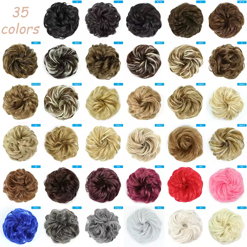 Azqueen Synthetic Messy Bun Chignon Donut Gary Brown Color Hair Bun Pad Elastic Hair Rope Rubber Band Hair Extensions - Image 5