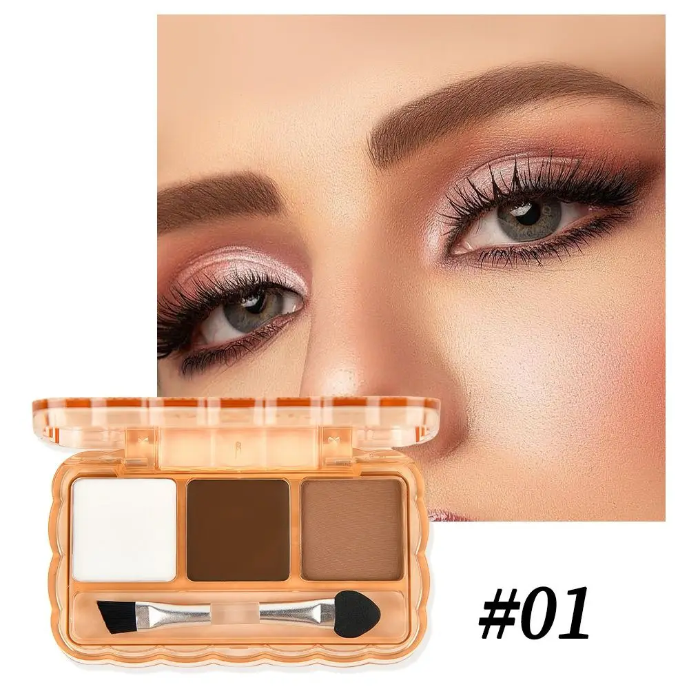 Langdurige wenkbrauwpoederset Waterdicht Zwart Licht Donkerbruin Wenkbrauwtint met borstel 3-kleuren Wenkbrauwvullerpalet