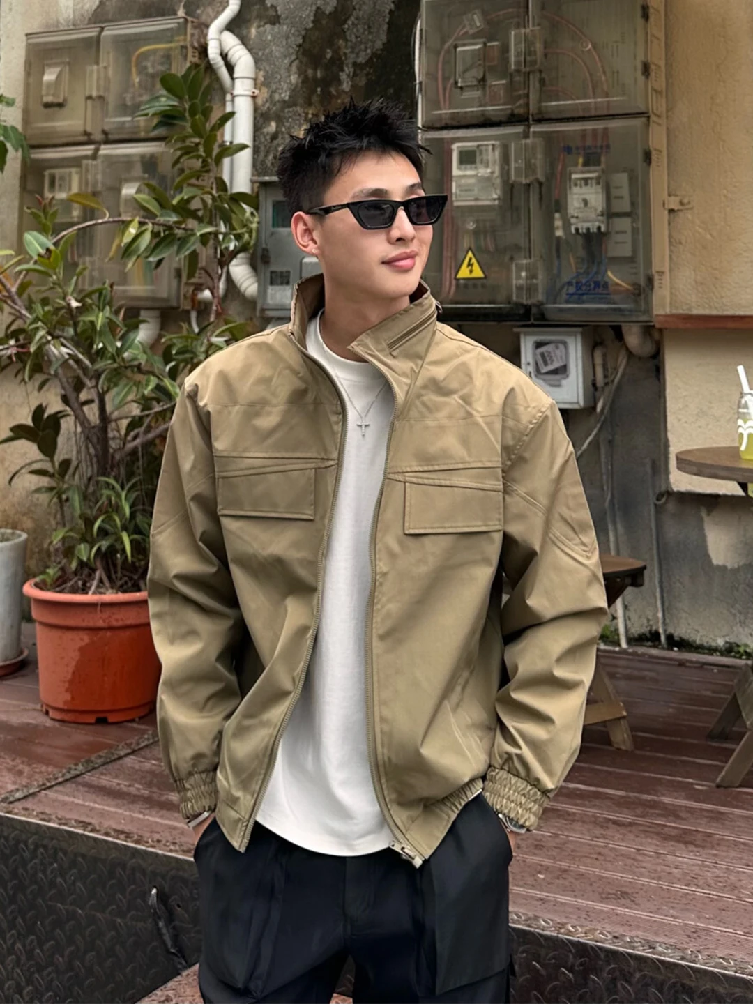 

Мужская ветрозащитная рабочая куртка-рейнджер цвета хаки с воротником-стойкой, американский крой, для молодежи