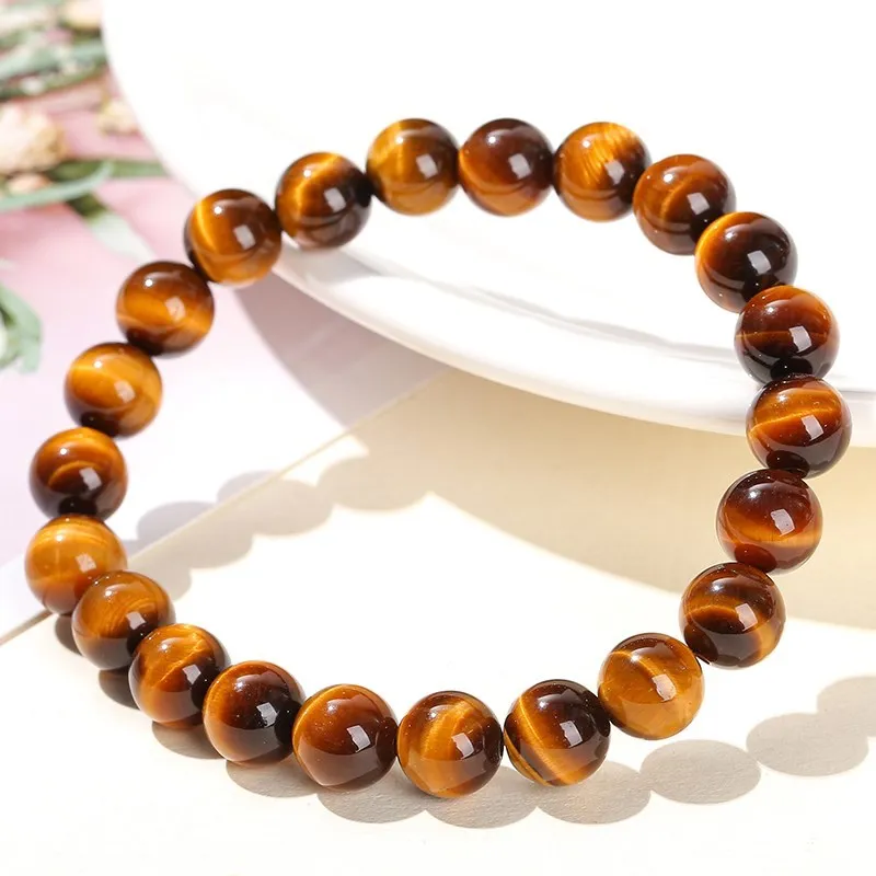 JD Natural Yellow Tiger Eye Beaded Bracelet Men Women Fashion Round Stone Charm Buddha Elastic Strand Bangles Handmade Jewelry