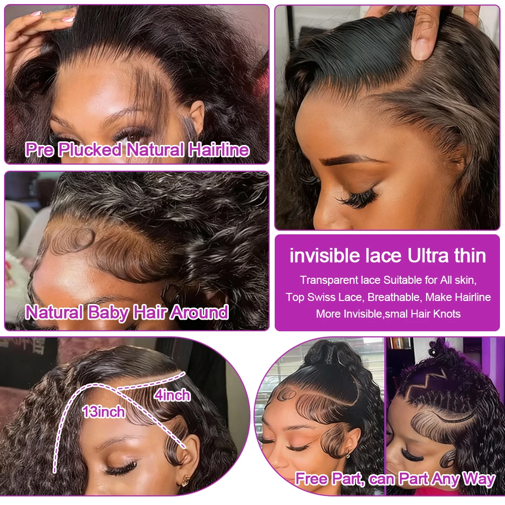 16 بوصة موجة المياه العميقة غلويليس الدانتيل الجبهة الباروكات 250% قصيرة بوب جيري مجعد 13x4 13x6 HD الدانتيل الجبهة خصلات الشعر المستعار الإنسان للنساء