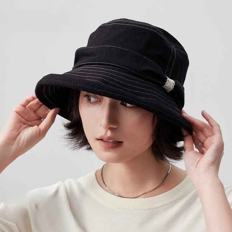 Cotton and linen blend Hepburn hat fisherman lace new women's versatile