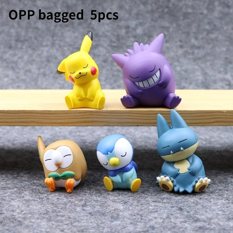 6-ピース-セットポケモンピカチュウゲンガーポムポムプリンスローポークゴンベサイダック睡眠バージョンモデルフィギュア-pvc-おもちゃ