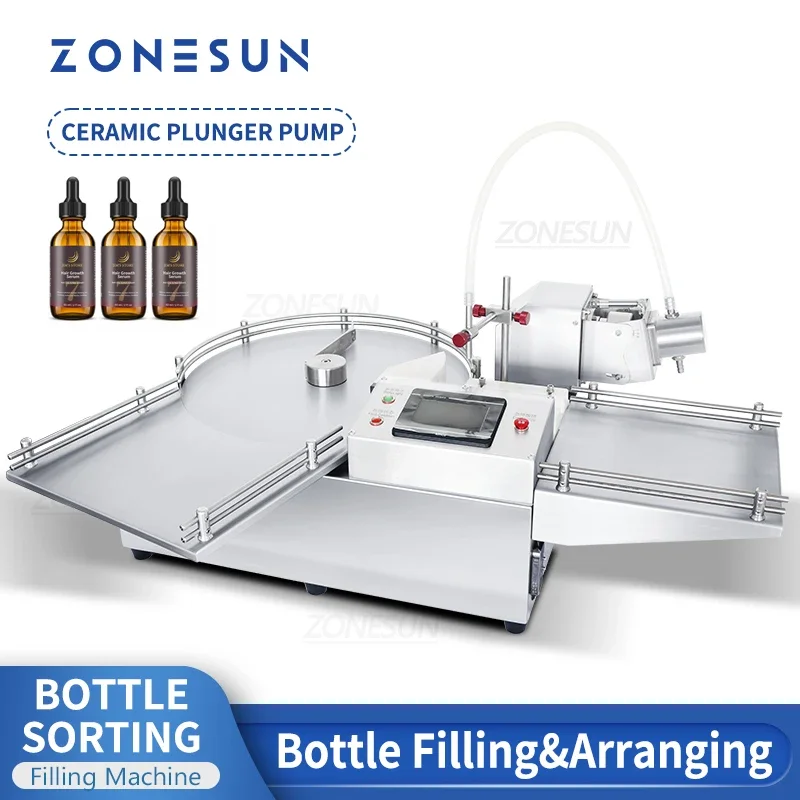 ZONESUN Ceramic Pump Filling Machine Liquid Filler with Bottle Sorting Unscrambler Small Dose Reagent Vial Production Machinery