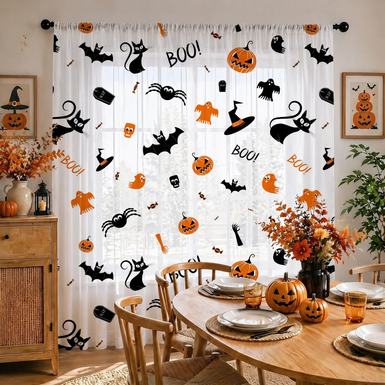 Halloween Festival Sheer Curtain, Good Quality Light Reducing Privacy Voile for Living/Bedroom/Kids Room,Mother's Day Gift - view 4