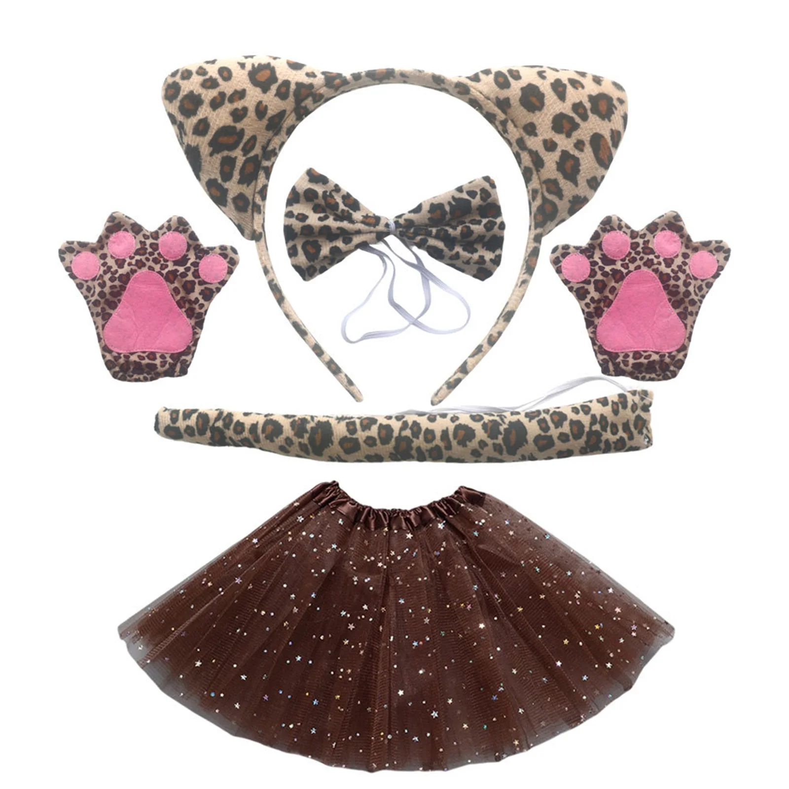 Conjunto de disfraz de leopardo para chico, falda tutú, diadema con orejas, pajarita, accesorios de cola, vestido elegante, fiesta, Halloween, Navidad, accesorios de Cosplay