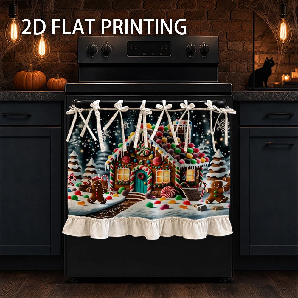 1PC Christmas kitchen stove curtain-cabinet curtain-apron. With gingerbread houses and gingerbread men. Can be used as a stove c