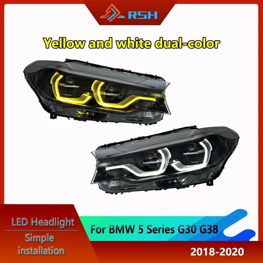 Car Headlight For BMW 5 Series G30 G38 2018-2020 Modified Front Lamp Dual-Color Spoon-Shaped  Assembly Daytime Running Light