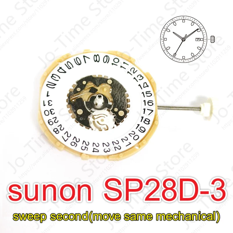 Movimiento chino Sunon SP28d-3: barrido de segunda mano con función de fecha Compatible con mecanismo 2115 para reparación de relojes