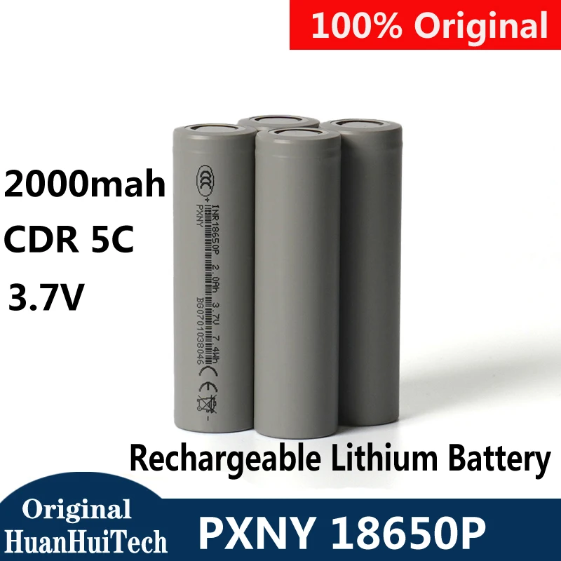 Оригинальный аккумулятор PXNY INR 18650P, реальная емкость 2000 мАч, CDR 5C, 3.7В, перезаряжаемый литиевый аккумулятор с сертификацией CE и длительным сроком службы.