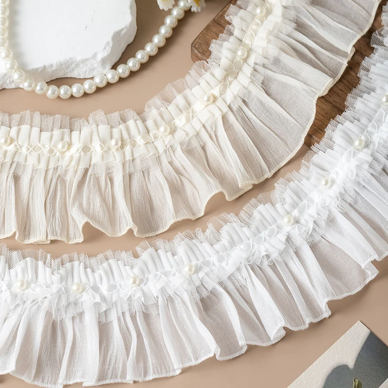 1Meter Pleated Lace Fabric For Elegant Party Dresses 2024 Decorative Trimmings Sewing Accessories Needlework Trim Ribbon For Diy
