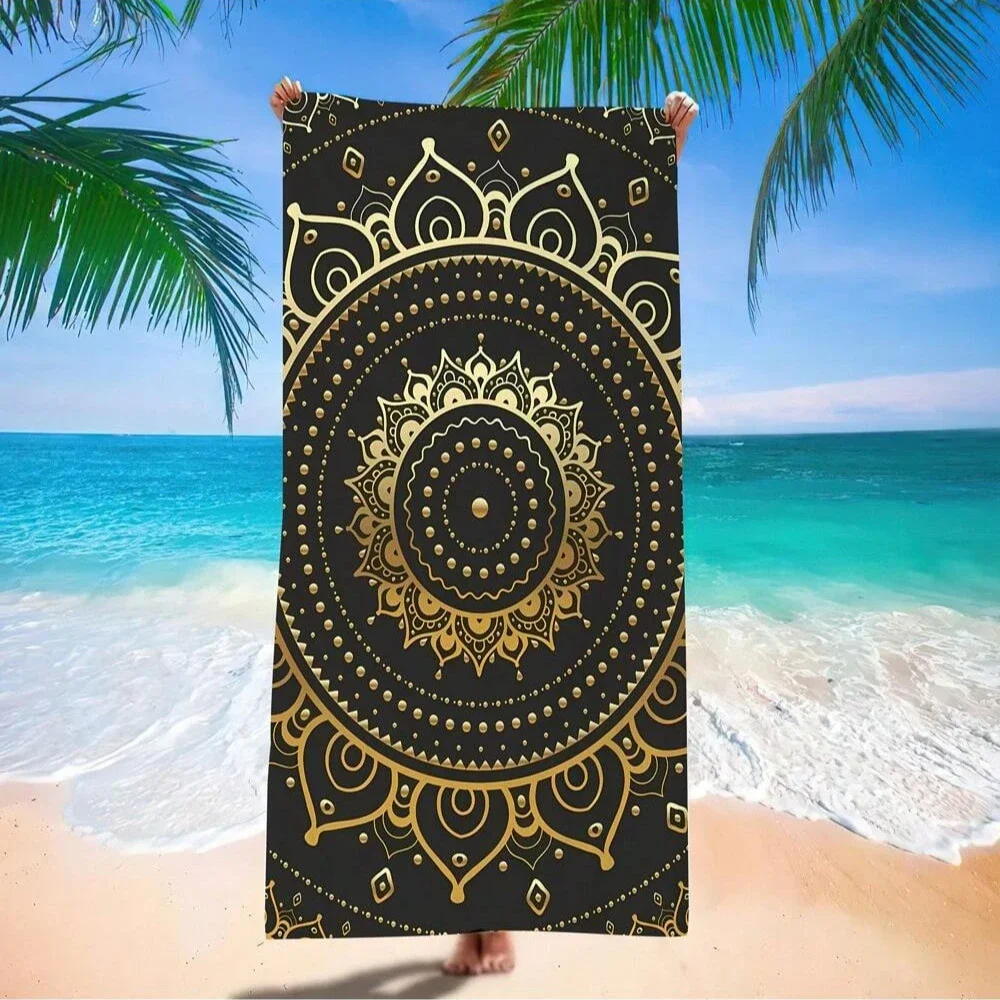 1pc Style Blue Mandalay Pattern Beach Towel,Ultra-Fine Fiber Beach Blanket,Highly Absorbent Bath Towel,Suitable For Summer