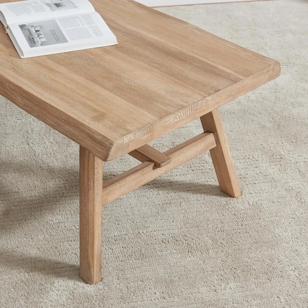 43 طاولة قهوة من الخشب الصلب للمزرعة، طاولة مركزية مستطيلة ريفية لغرفة المعيشة، طبيعية #6