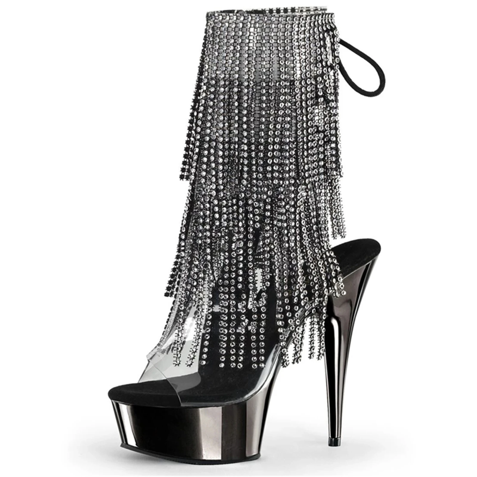 

Cut Out Ankle Boots Platform Peep Toe, Sexy Mesh & Leather Booties with Metal Buckle Strap, Chunky Heel Party Shoes for Women