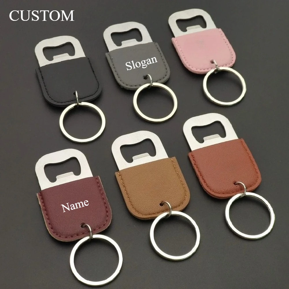 

Customizable Creativity Personalization Metal Leather Car Keychain Bag Keyring Beer Cocktail Wine Bottle Opener Pendant Gift