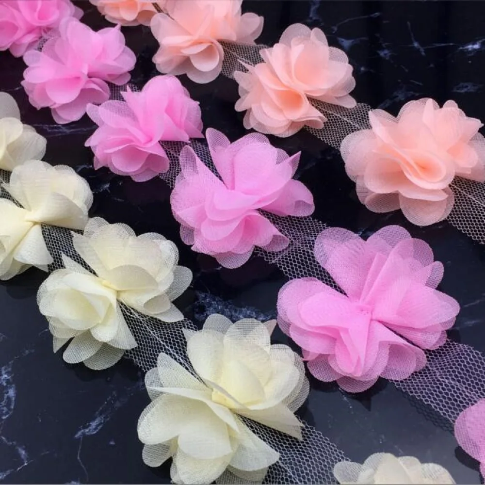 24Pcs Diy Flowers 3D Chiffon Cluster Lace Dress Home Wedding Decoration Fabric Applique Trimming Sewing Supplies Fabric Patches