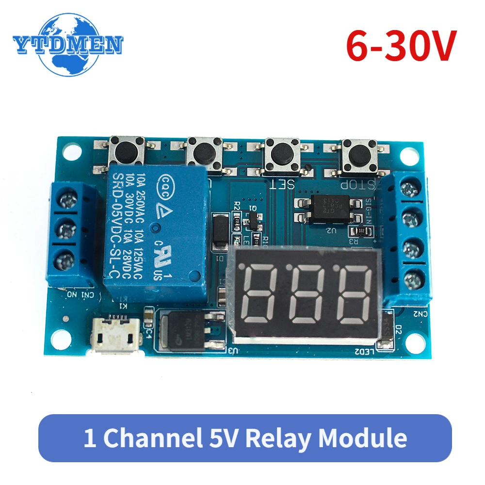 1PCS DC 6-30V Support Micro USB 5V LED Display Automation Cycle Delay Timer Switch Off Delay Time Relay Module 6V 9V 12V 24V