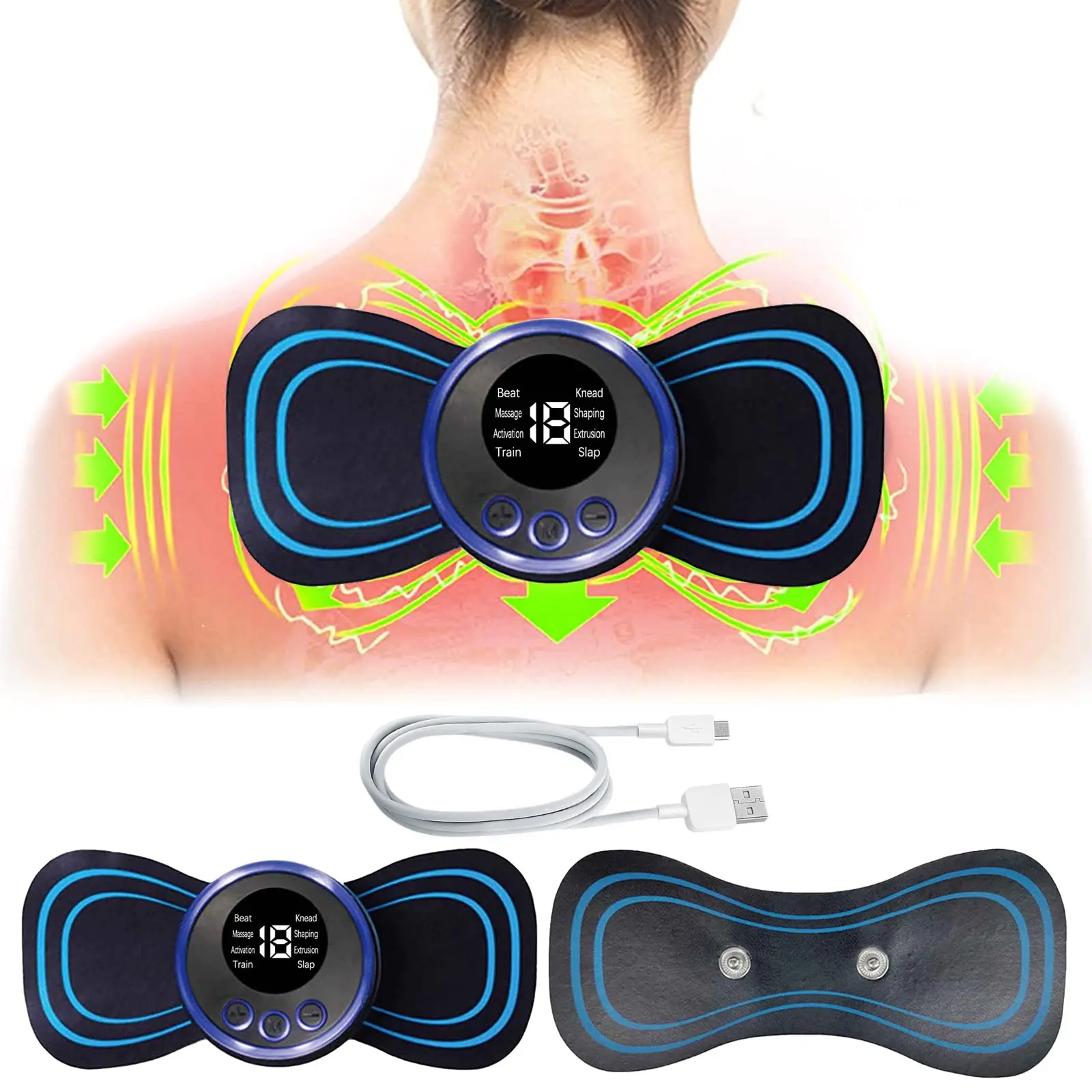 EMS Neck Massage Body Massager Patch Portable Mini Massager for Neck Back Waist Arms Legs Aches 8 Mode Pulse Muscle Stimulator