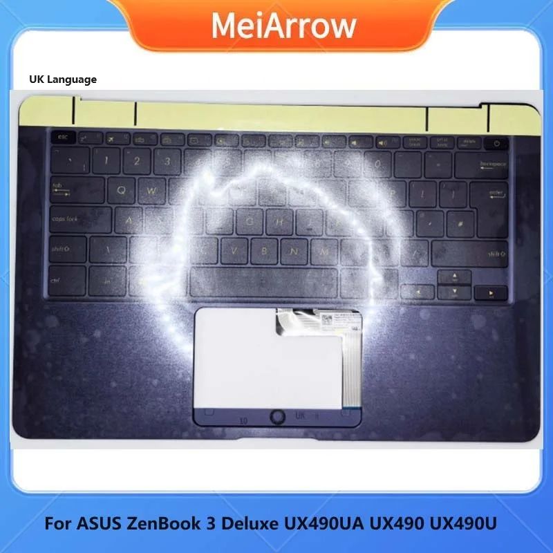 MEIARROW      New/org For ASUS ZenBook 3 Deluxe UX490 UX490UA palmrest UK keyboard upper cover Backlit, Blue