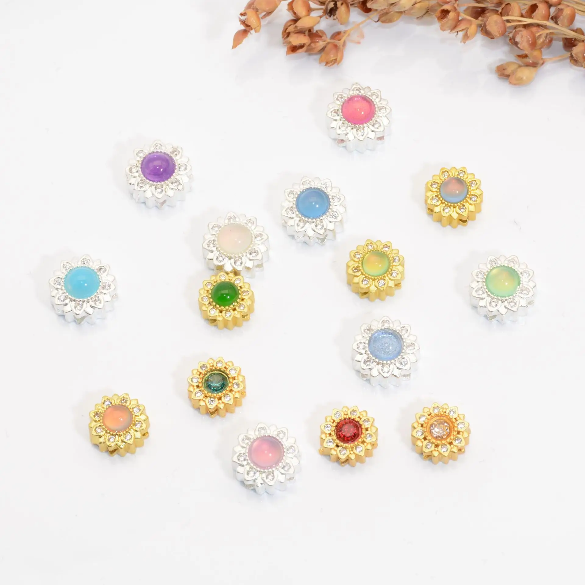 5 Pieces Copper Plated Inlaid Opalite Multi-hole Bead Separator DIY Pearl Bracelet Beaded Necklace Jewelry Accessories Wholesale