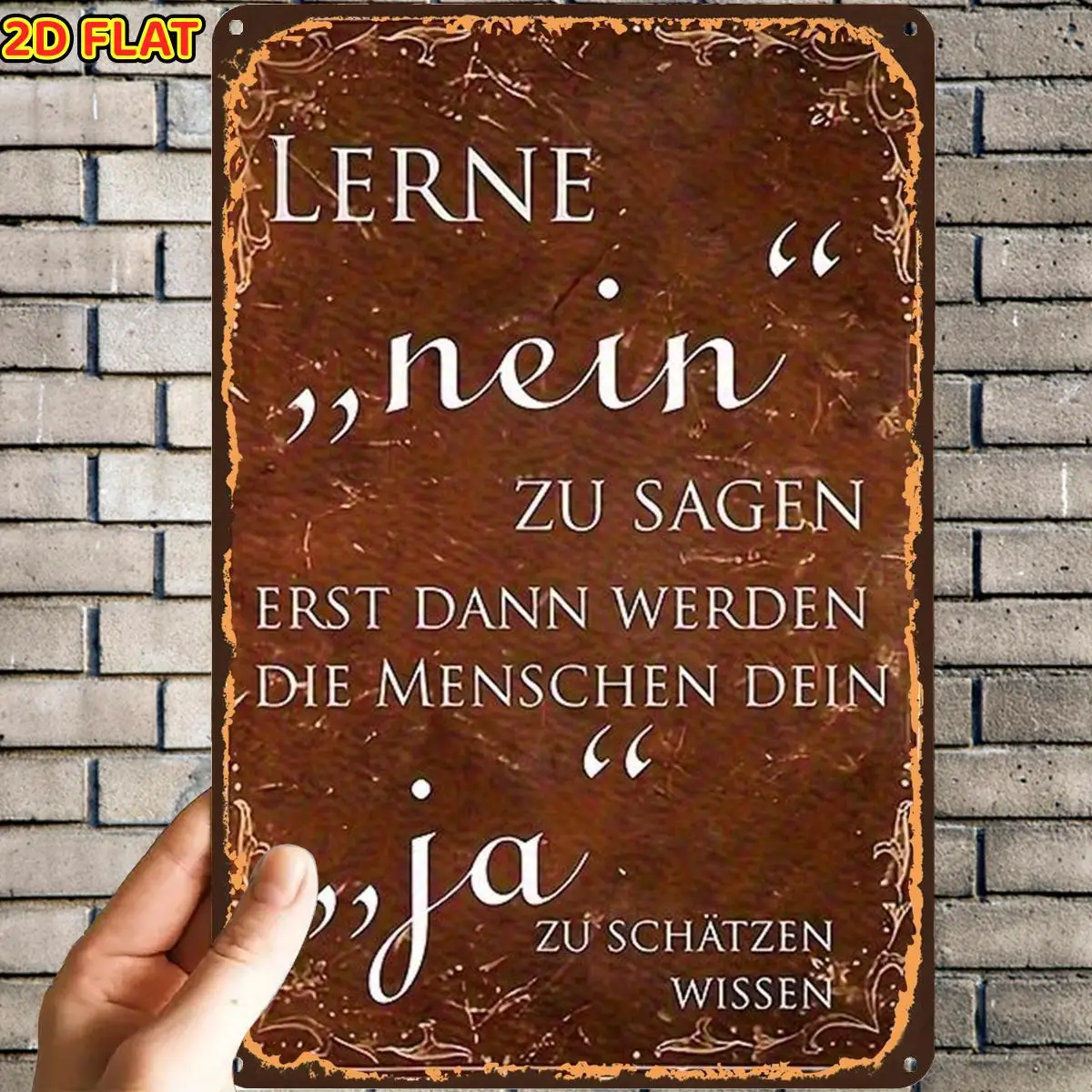 2D Flat, 2D Flat,1pc,Vintage German Quote Metal SignMetal Tin Sign, Pre-Drilled Holes, Suitable for Indoor, Garden,Outdoor, Home
