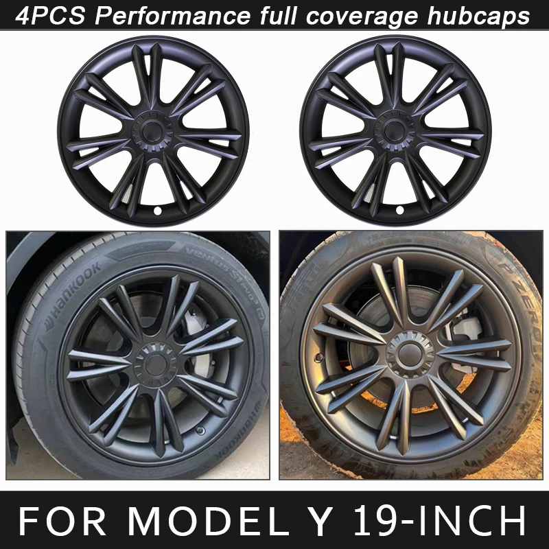 4PCS Hub Cap Performance Replacement 19-Inch for Tesla Model Y Wheel Cap Automobile Hubcap Full Rim Cover Accessories 2018-2024