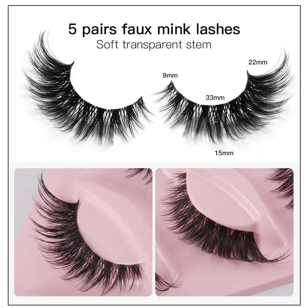 5 Pairs 3D Cat Eye Lashes Fox Eye Fluffy Soft Natural Faux Mink False Eyelashes Faux Makeup Fake Eyelash Manga Lashes