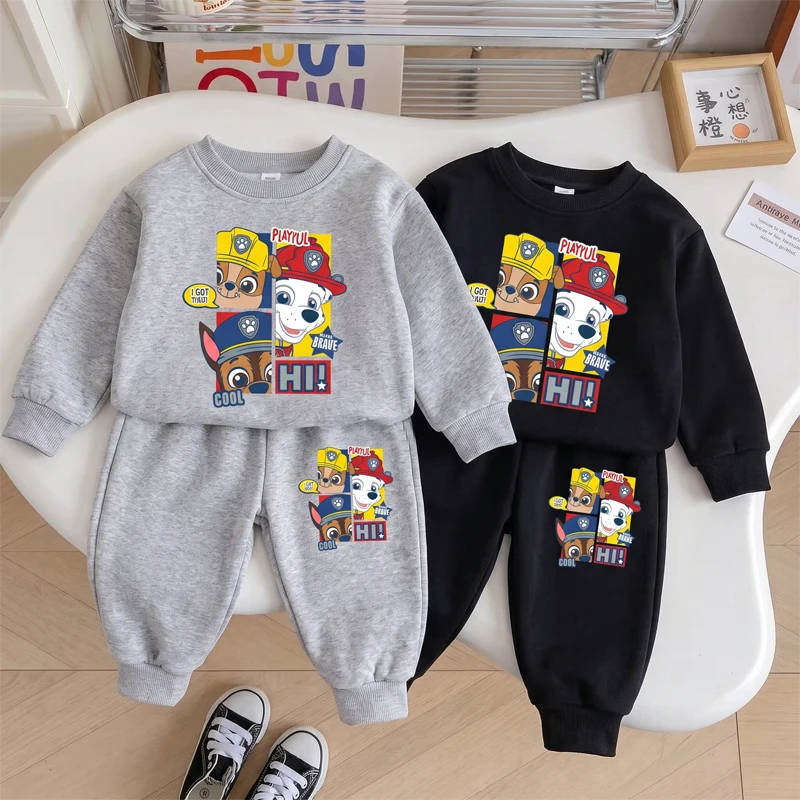 1-8Y Autumn New Boys and Girls Long Sleeve O Neck Hoodies Sets Six Seven Printed Kids Sweatshirt Long Pants 2pcs Suit Tracksuit