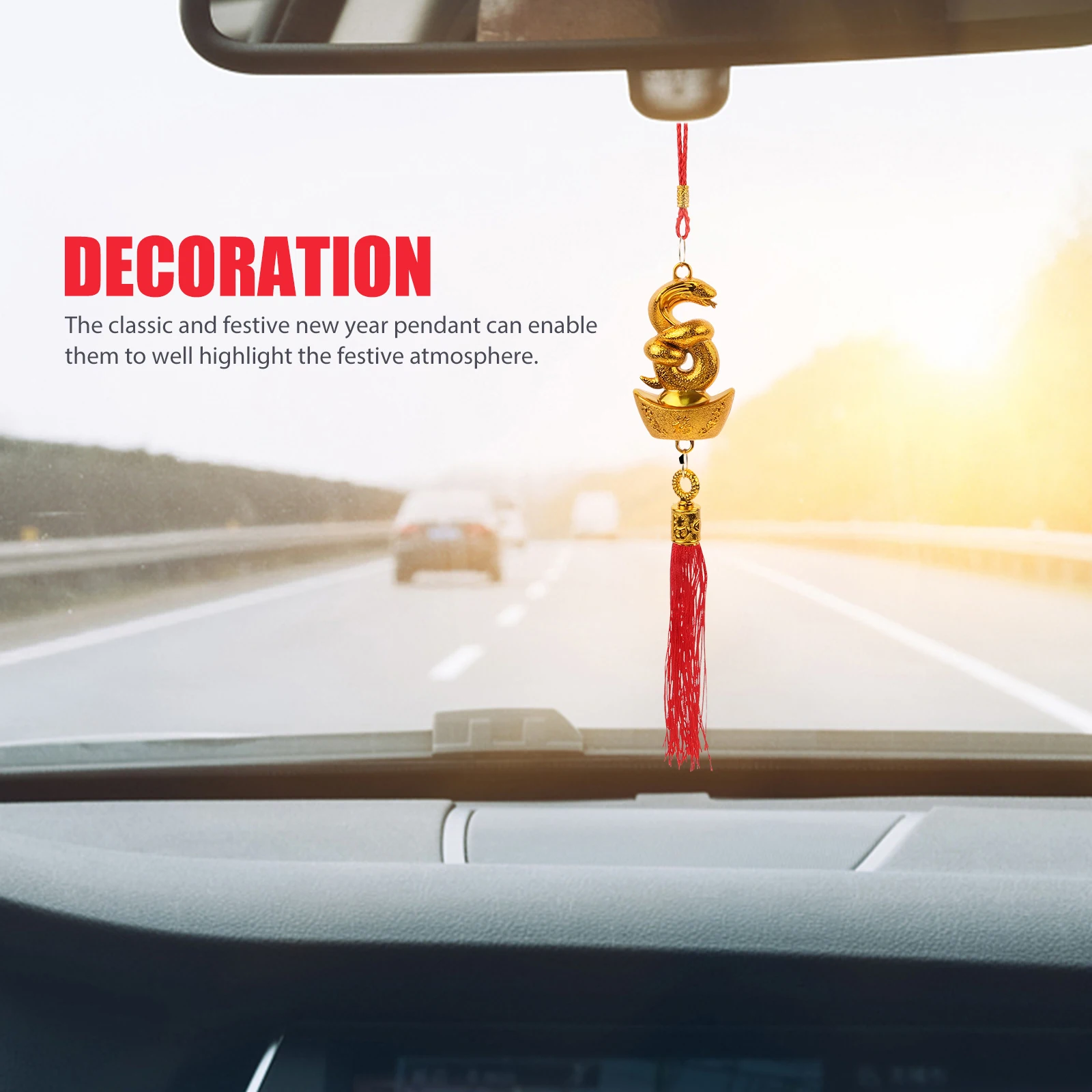 

10Pcs Delicate Chinese New Year Pendant Gold Plated Ingots Snake Tassel Hanging Decor for Front Door Tree Car Holiday Ceremony