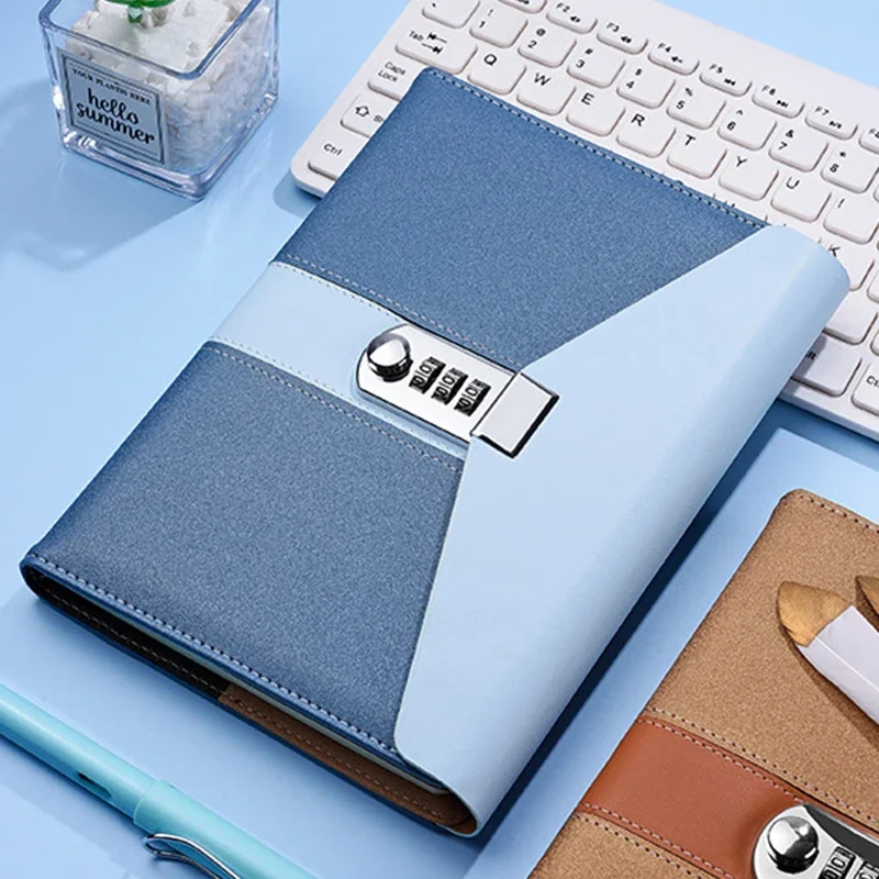 A5 Retro Password Notebook Inner 200 Pages with Lock Secret Diary Book Journal Student Handbook Notepad Stationery School Supply