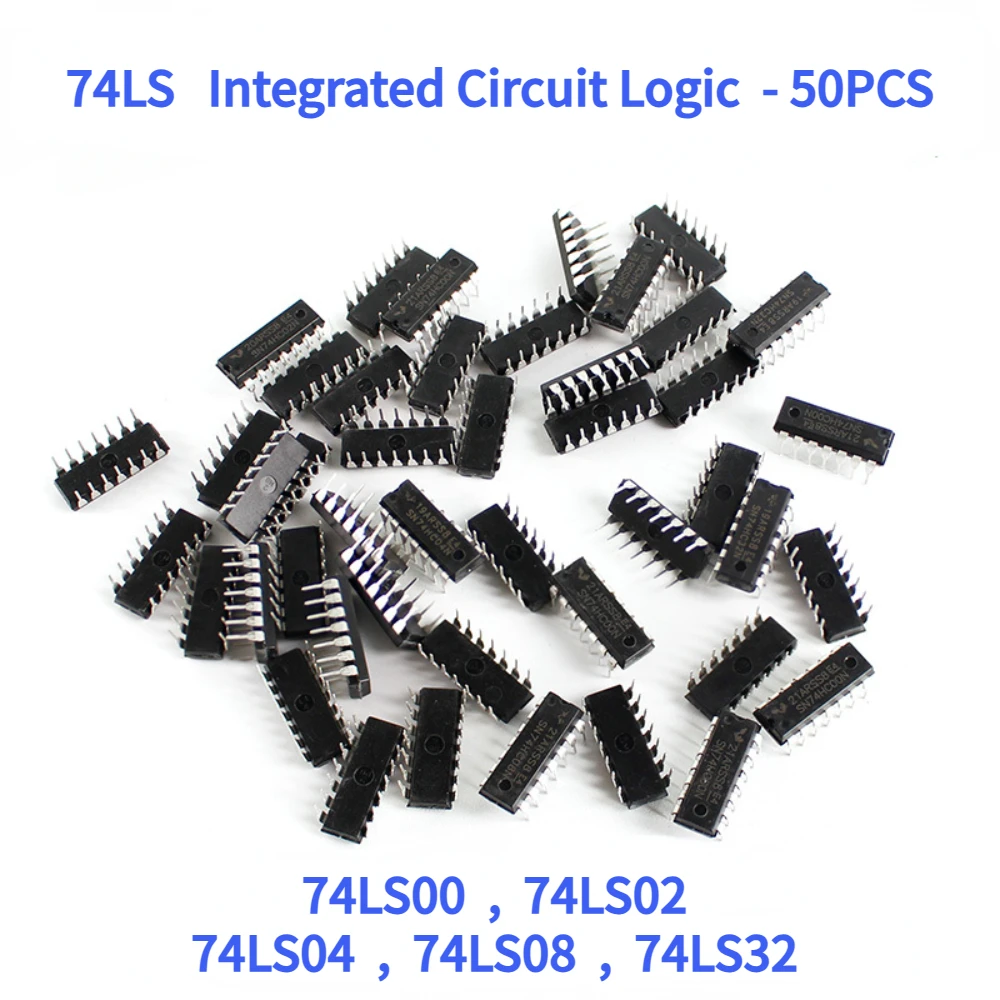 50PCS/Lot 74LS Integrated Circuit Logic DIP-14 IC Kit  5 values 74LS00 74LS02 74LS04 74LS08 74LS32 IC Chip Assortment Kit